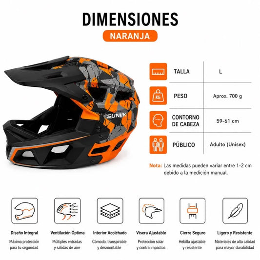 Casque intégral, taille L, orange/gris
