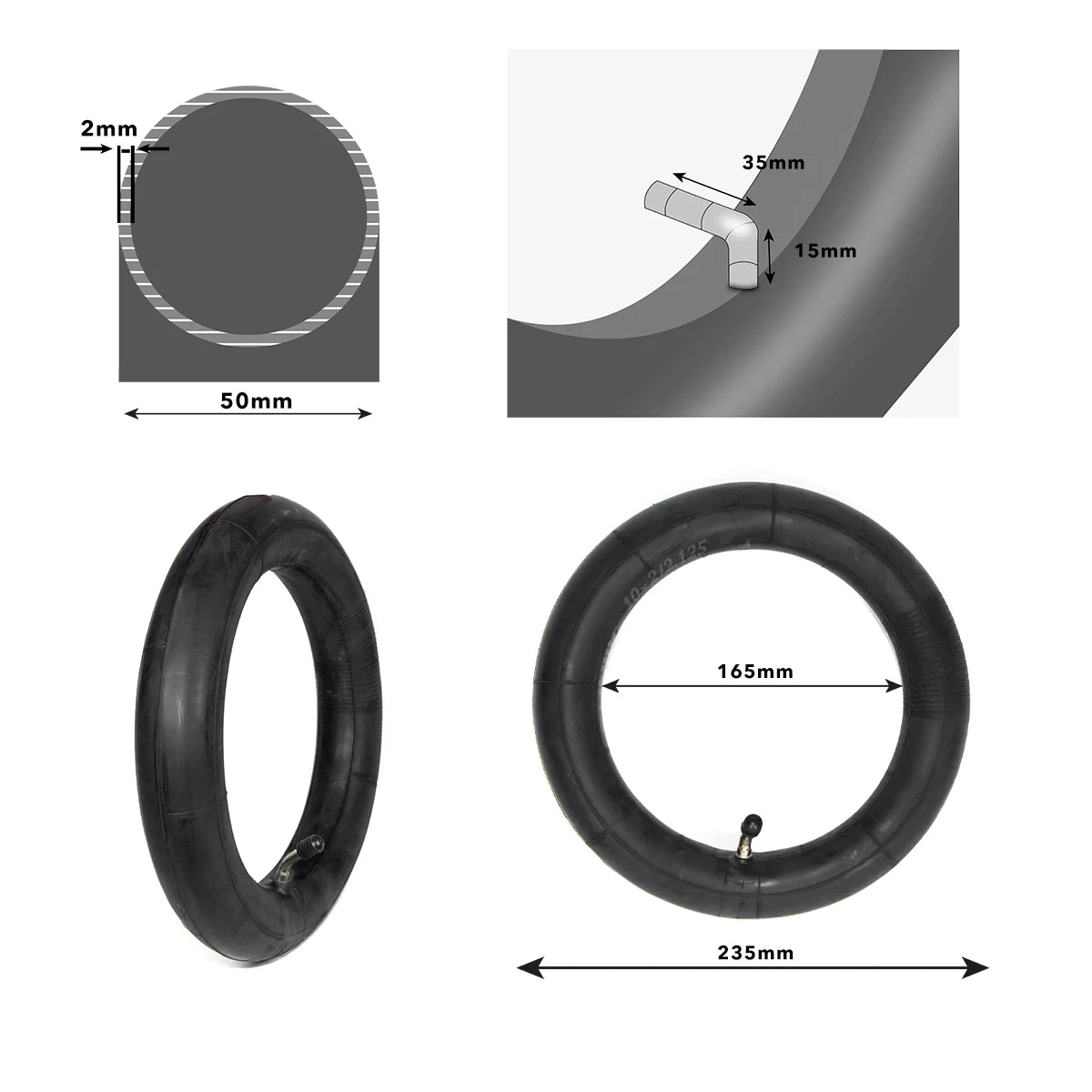 Suniik 10 x 2.125 inner tube - 45° - 90° valve