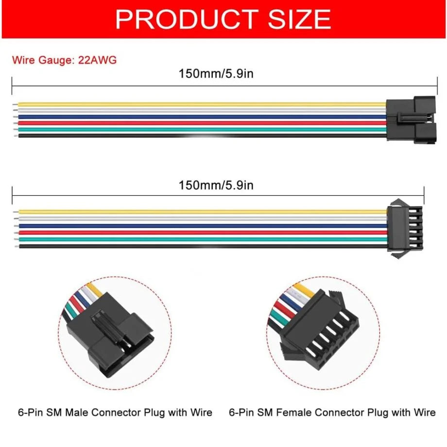 Connecteur SM 6 broches avec câble 22 AWG – 5M/5H