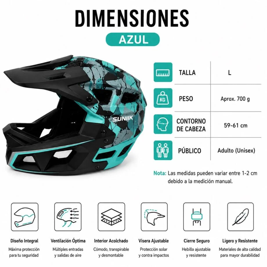Casque intégral, taille L, bleu-gris