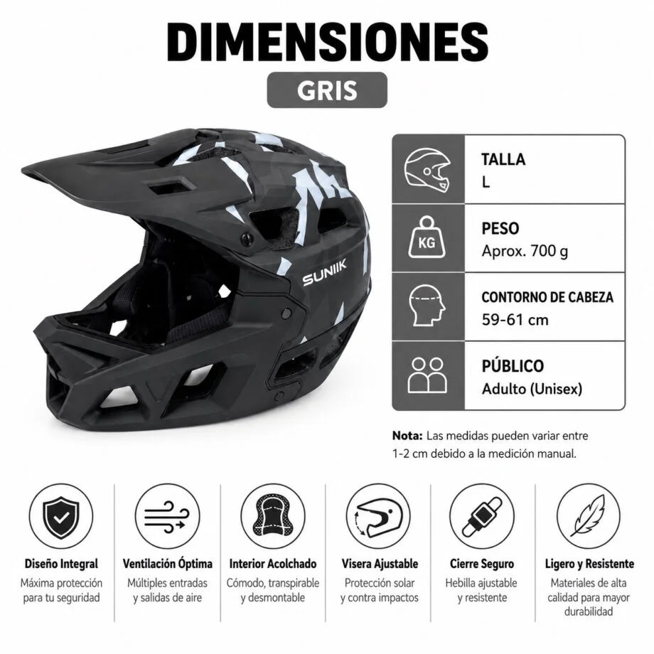 Casque intégral, taille L, noir/gris