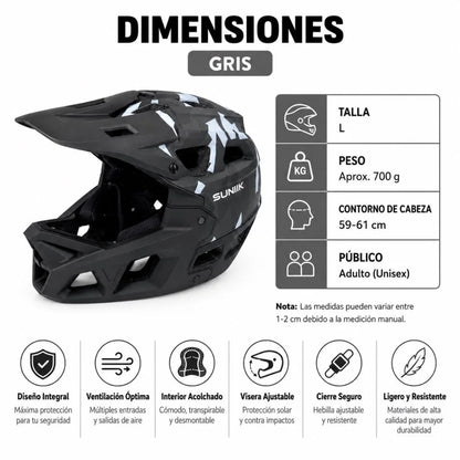 Casque intégral, taille L, noir/gris