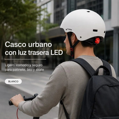 Casque urbain ajustable avec feu arrière, taille L, blanc