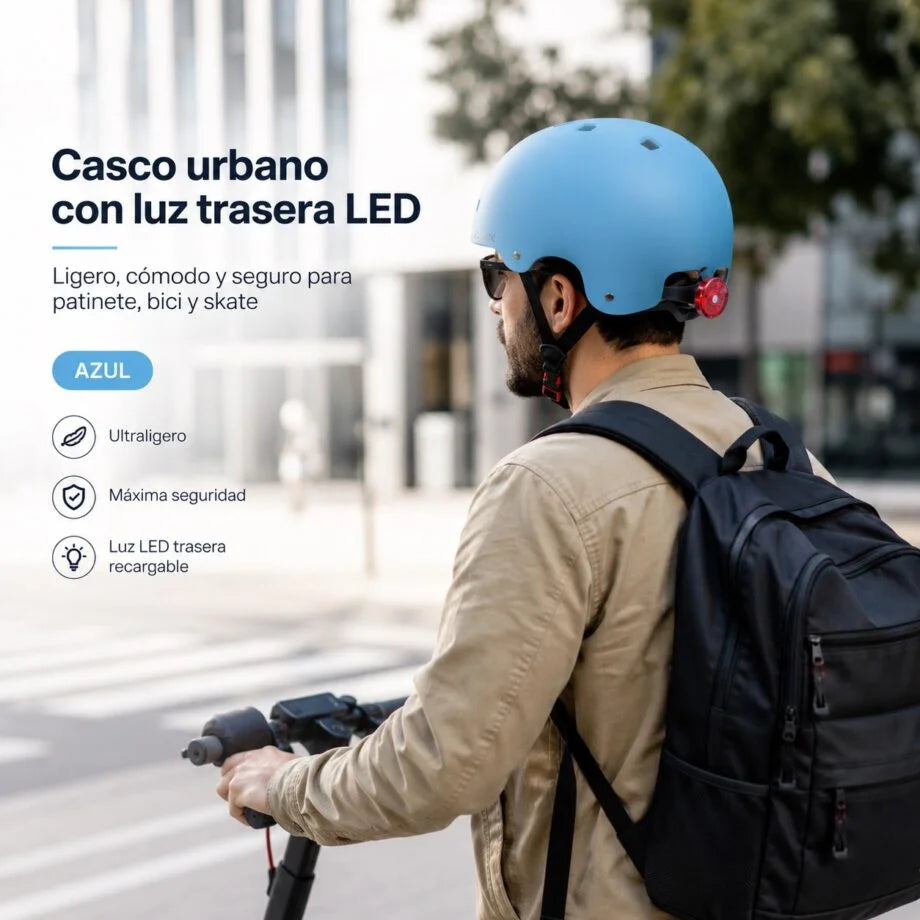 Casque urbain ajustable avec feu arrière, taille L, bleu