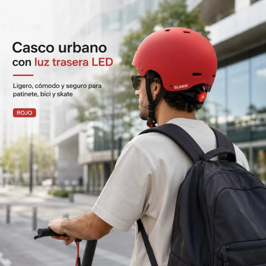 Casque urbain ajustable avec feu arrière, taille L, couleur cerise