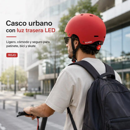 Casque urbain ajustable avec feu arrière, taille L, couleur cerise