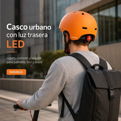 Casque urbain ajustable avec feu arrière, taille L, couleur orange