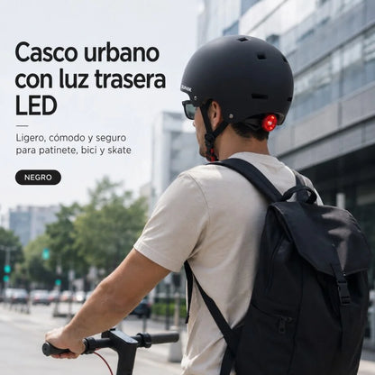 Casque urbain ajustable avec feu arrière, taille L, noir