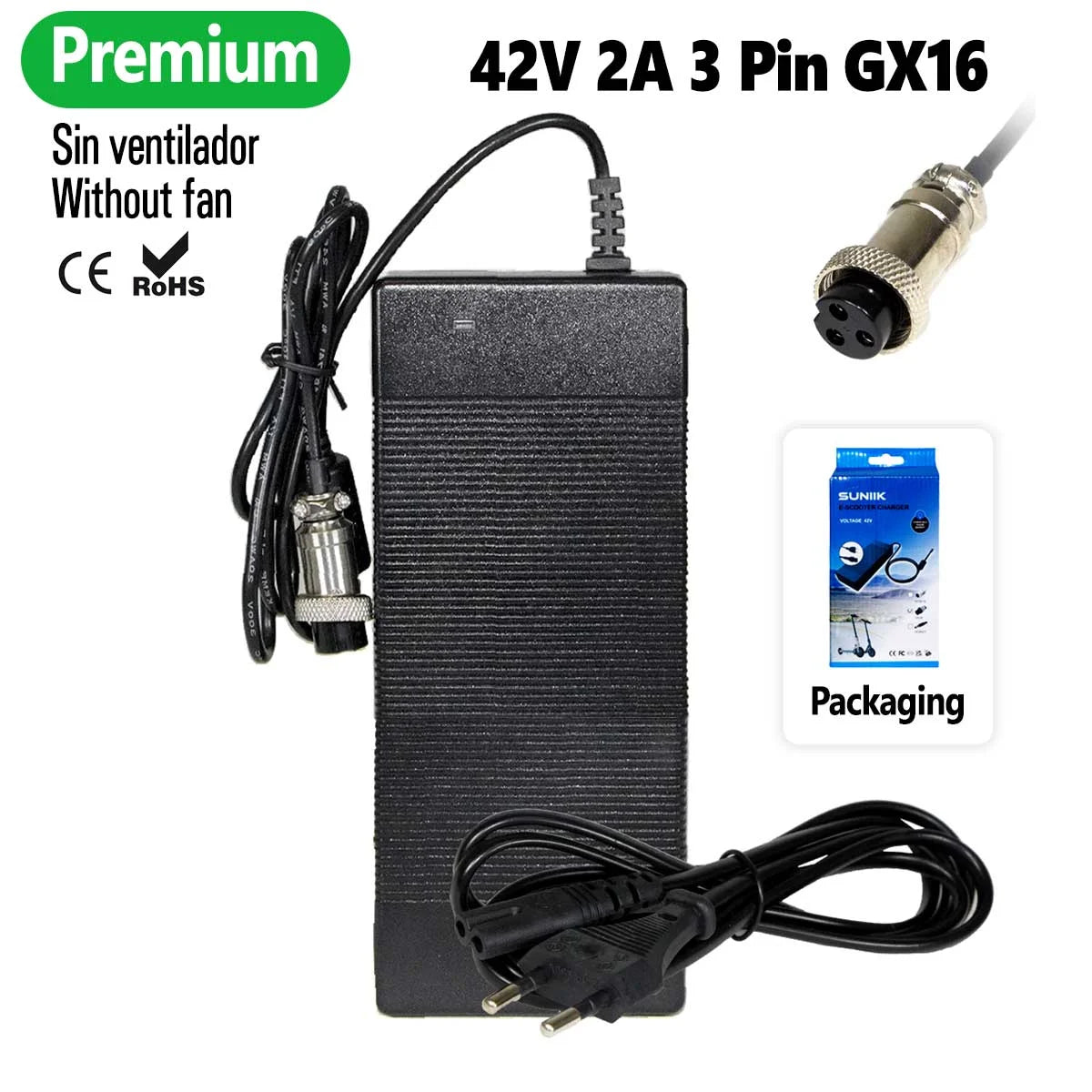 Chargeur premium 42V 2A connecteur GX16 3 broches