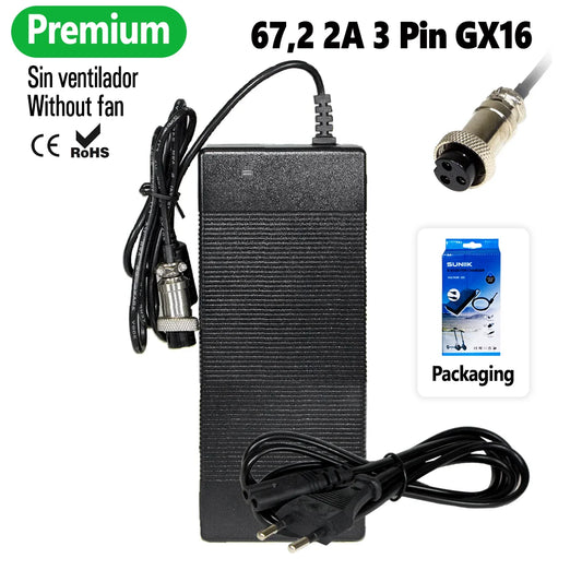 Chargeur premium 67,2V 2A connecteur GX16 3 broches