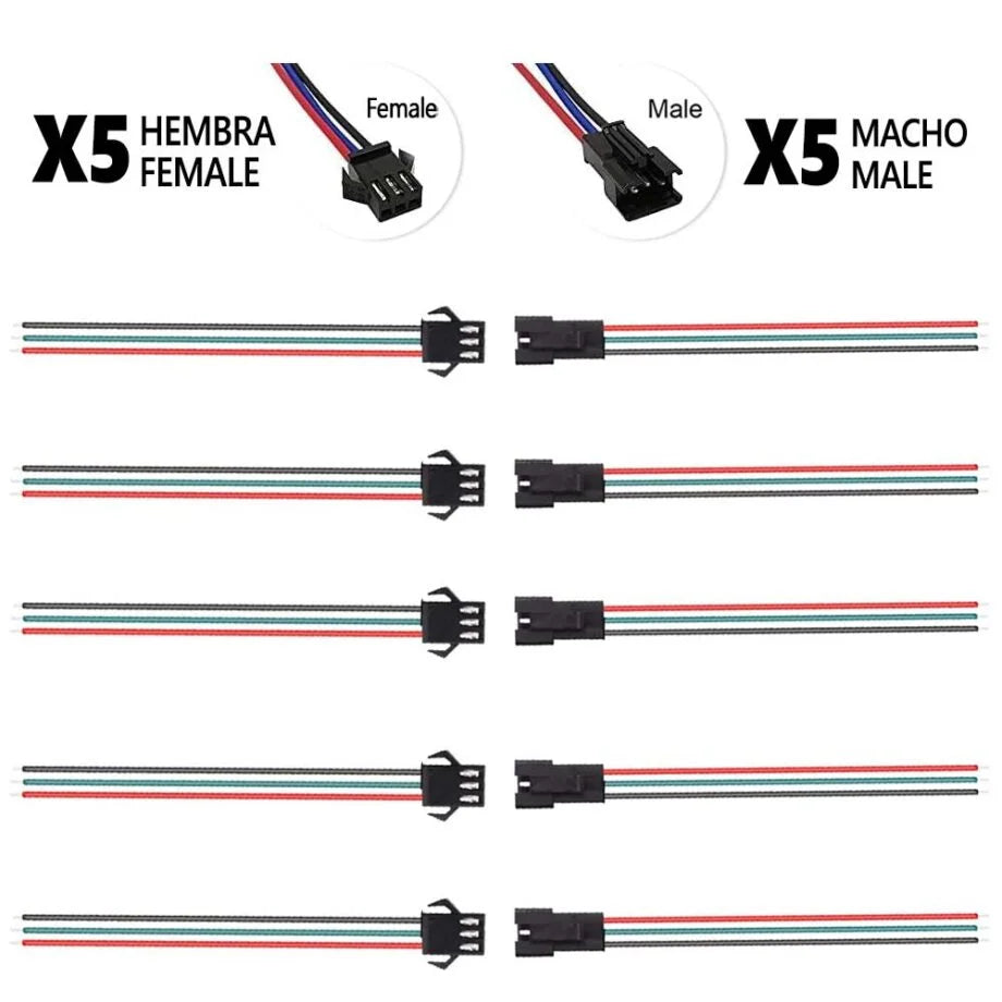 Connecteur SM 3 broches avec câble 22 AWG – 5M/5H