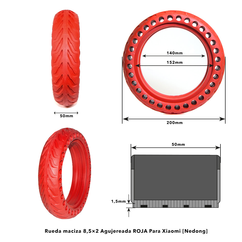 Pneu plein  8.5 x 2 perforée rouge Nedong