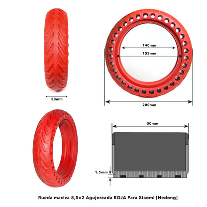 Pneu plein  8.5 x 2 perforée rouge Nedong